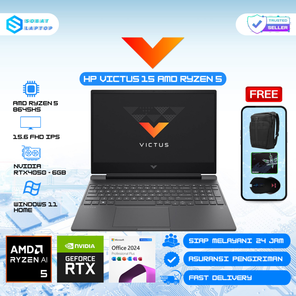 Hp Victus 15 AMD Ryzen 5 8645HS Nvidia RTX4050 Ram 32GB 1TB SSD FHD 144hz Windows 11 Office 2024