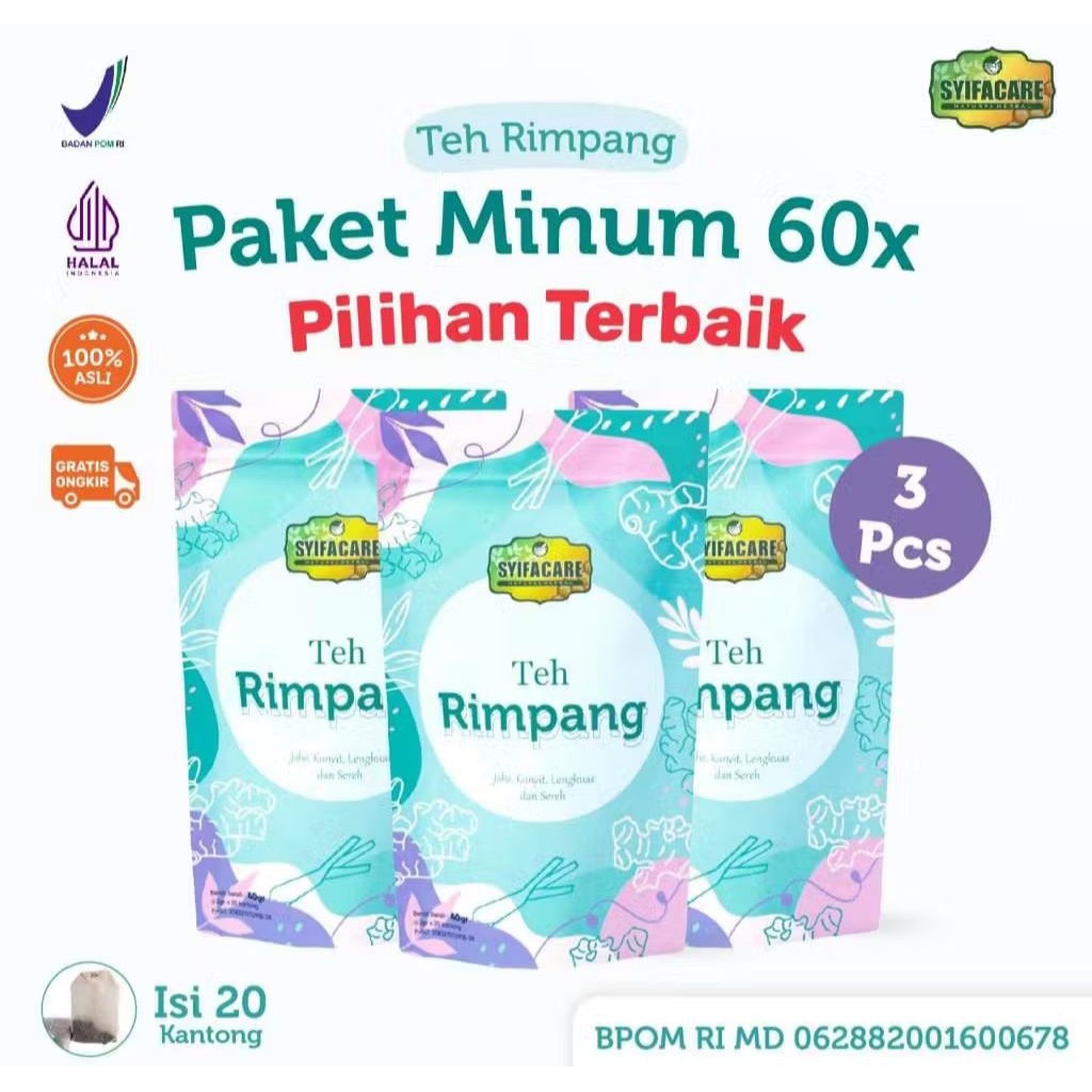 

[Paket 3 Pcs] Teh Rimpang Syifacare - Minuman Instan Herbal Rempah Jahe Kunyit Lengkuas Sereh - BPOM & HALAL MUI