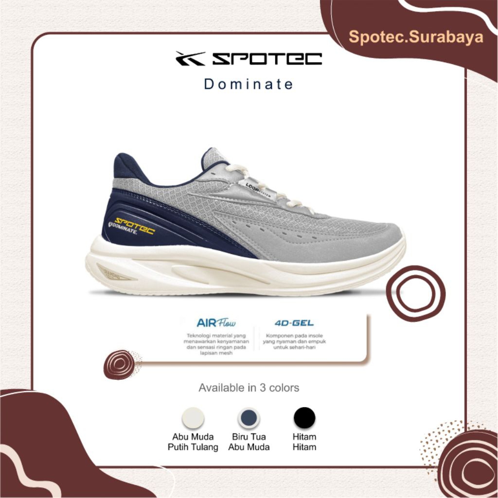 Sepatu Running SPOTEC DOMINATE Abu Muda-Putih Tulang 《NEW》
