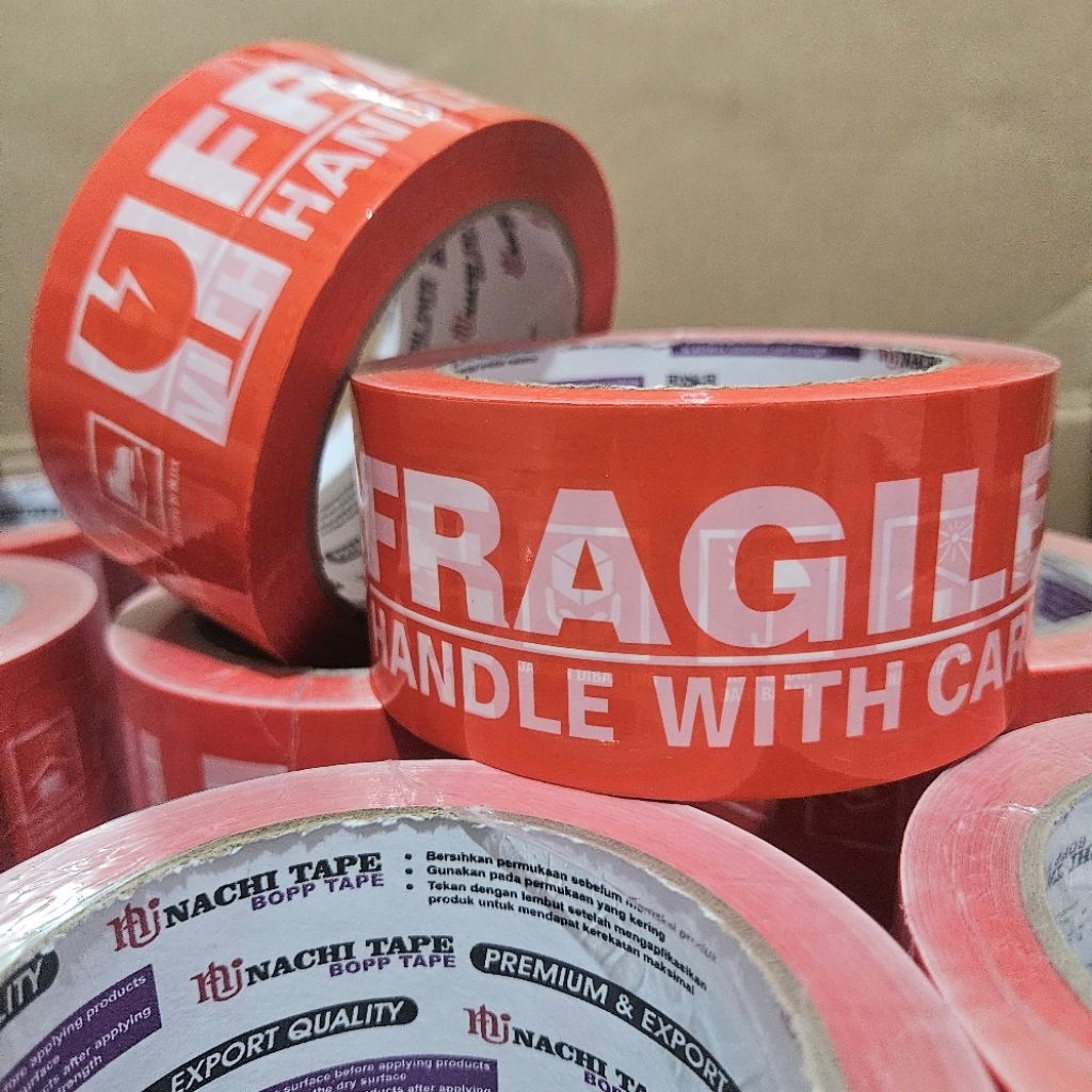 

Lakban Isolasi Fragile Nachi Opp Printed Tape 2 Inch / 48 mm x 100 Yard / 48mm