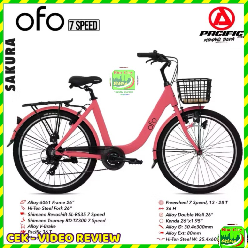 sepeda dewasa 26 inch citybike ofo by pacific alloy  7sp shimano