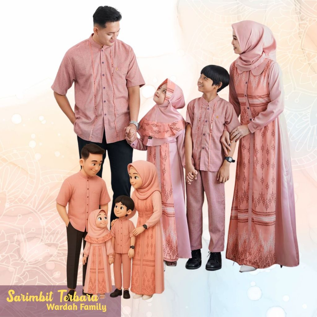Terlaris Baju Couple Pasangan Lebaran 2025 Sarimbit Keluarga Motif Premium  Silmi Wardah Rosegold