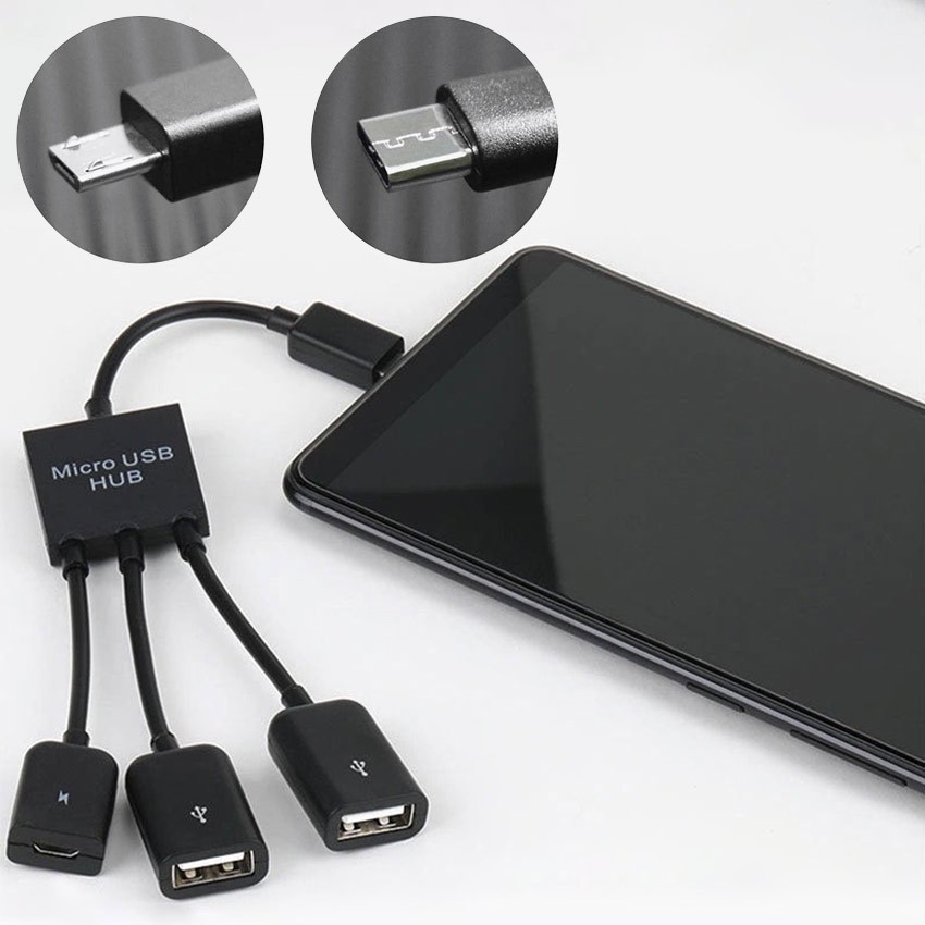 -IKIAELO- 3in1 Micro USB Hub Charge Kabel Otg Micro 3 Port USB Female USB Type C OTG Adapter 3 in 1