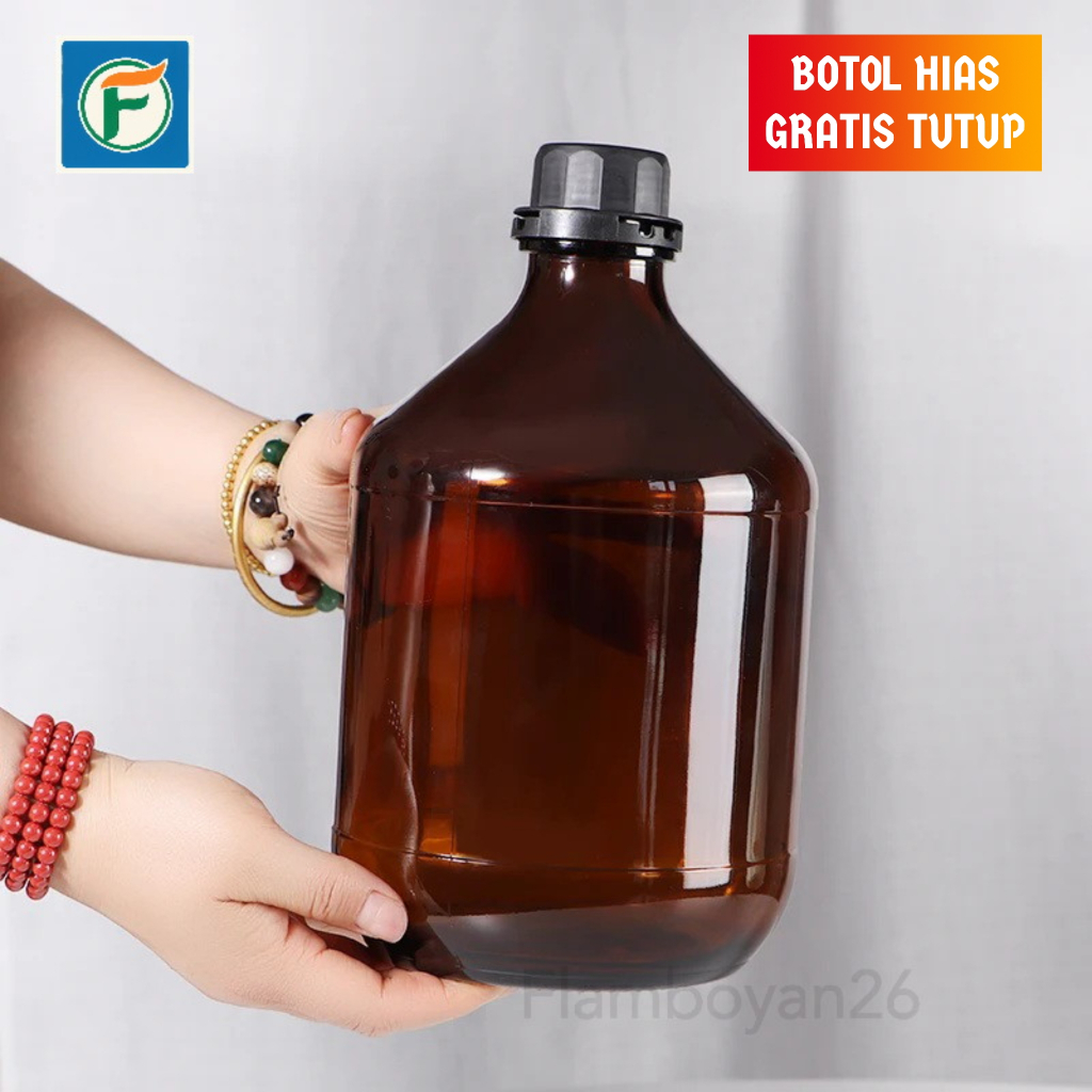 Botol Kaca 2,5 Liter Amber Coklat Pendek – UV Resistant / Tebal Premium / Jar Minuman & Bahan Cair