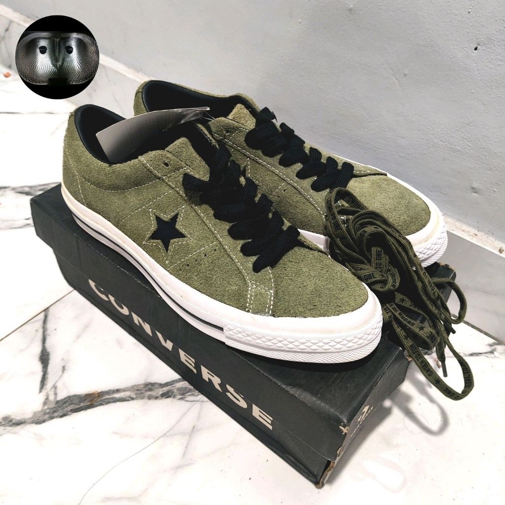 Sepatu Converse One Star OX Field Anniversary Surplus/Black/White (Suede Army Green) Original MAP Sz