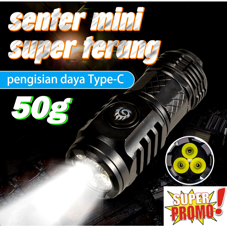 Senter Mini 3 Mata Led Lampu Swat Outdoor 4 Mode Cahaya Senter Camping Hiking