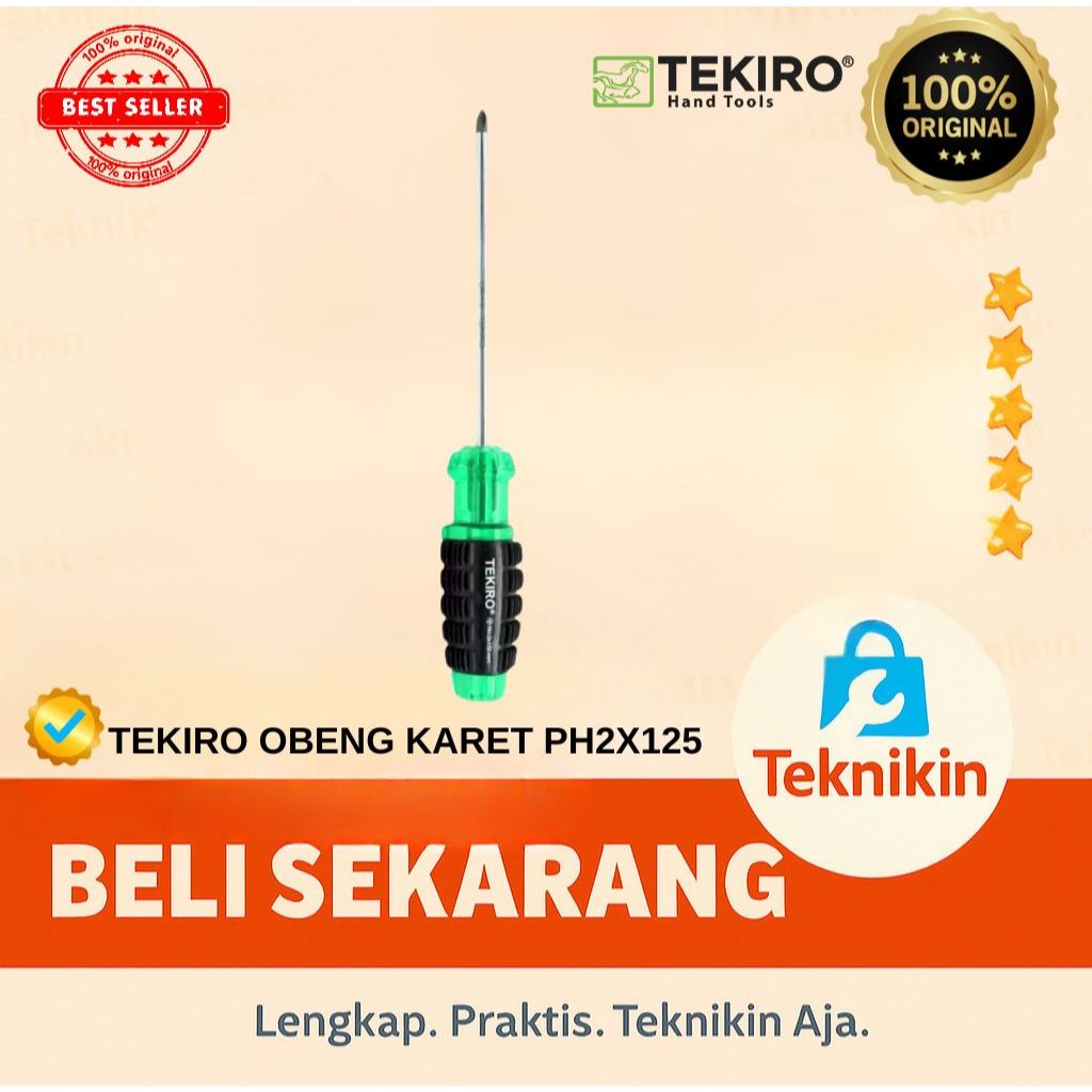 Obeng Tekiro Gagang Karet 2x125mm / Obeng Kembang Tekiro.