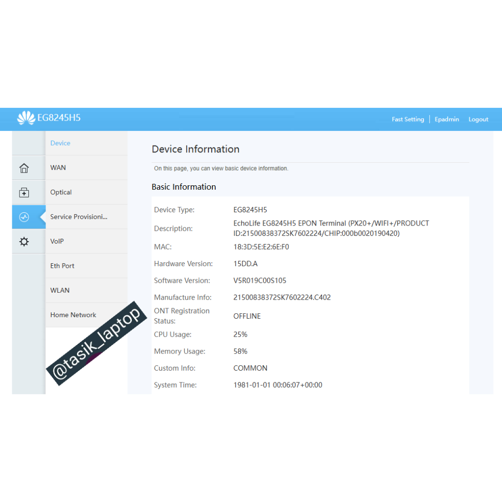 Router Huawei HG8245H5, EG8245H5 EPON