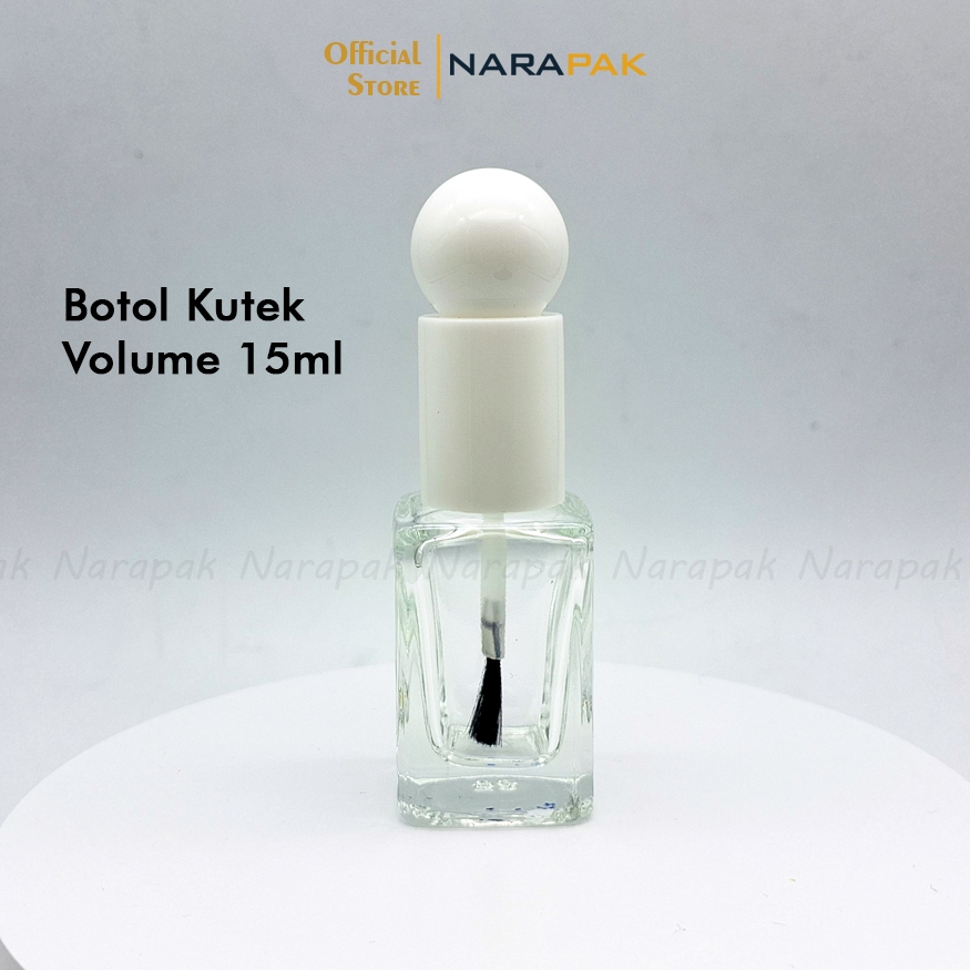 Botol Kaca 15ml Kotak Bening Botol Kuas Bulu Kutek Henna cat kuku Tutup Putih Bulat Ujung 9L