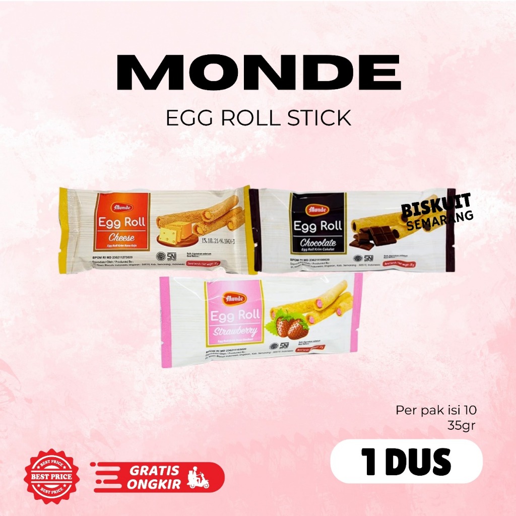 1 Dus Nissin Monde Egg Roll 35gr isi 12pak Egg Roll Rasa Coklat Starwberry Keju
