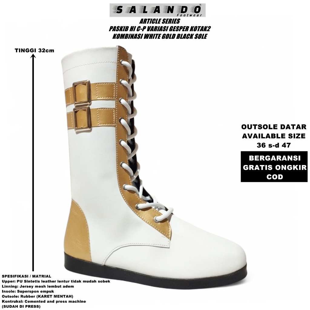 SALANDO Sepatu Boots Paskibra Mayoret LKBB Drumband Sepatu Paskibra Boots Pria dan Wanita Paskib HI 