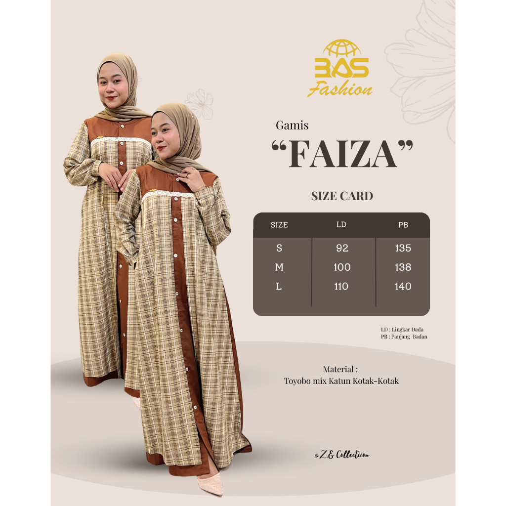BAS Fashion - Gamis FAIZA Series - Zidan Collection - Gamis Katun Toyobo - Gamis Motif Kotak Kotak -