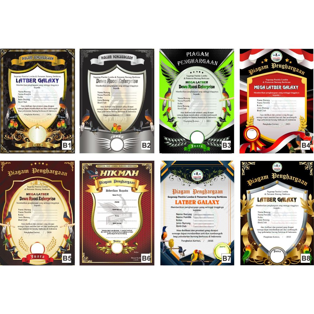 Piagam/Sertifikat Burung A5 (14.8 x 21)cm