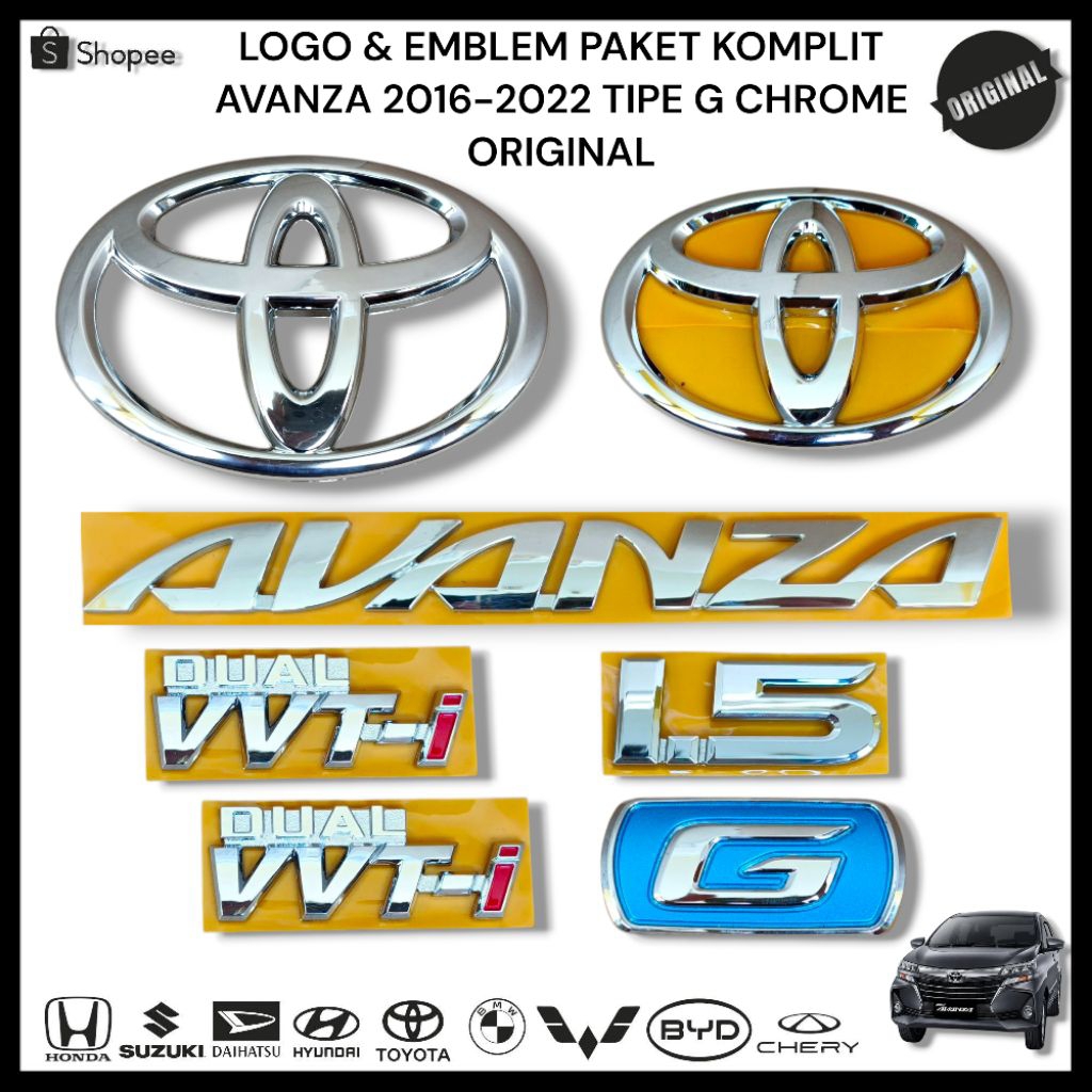 Logo Emblem AVANZA 2016-2021 Tipe G 1.5 Paket Komplit Original/ Emblem Logo Toyota Avanza Grand