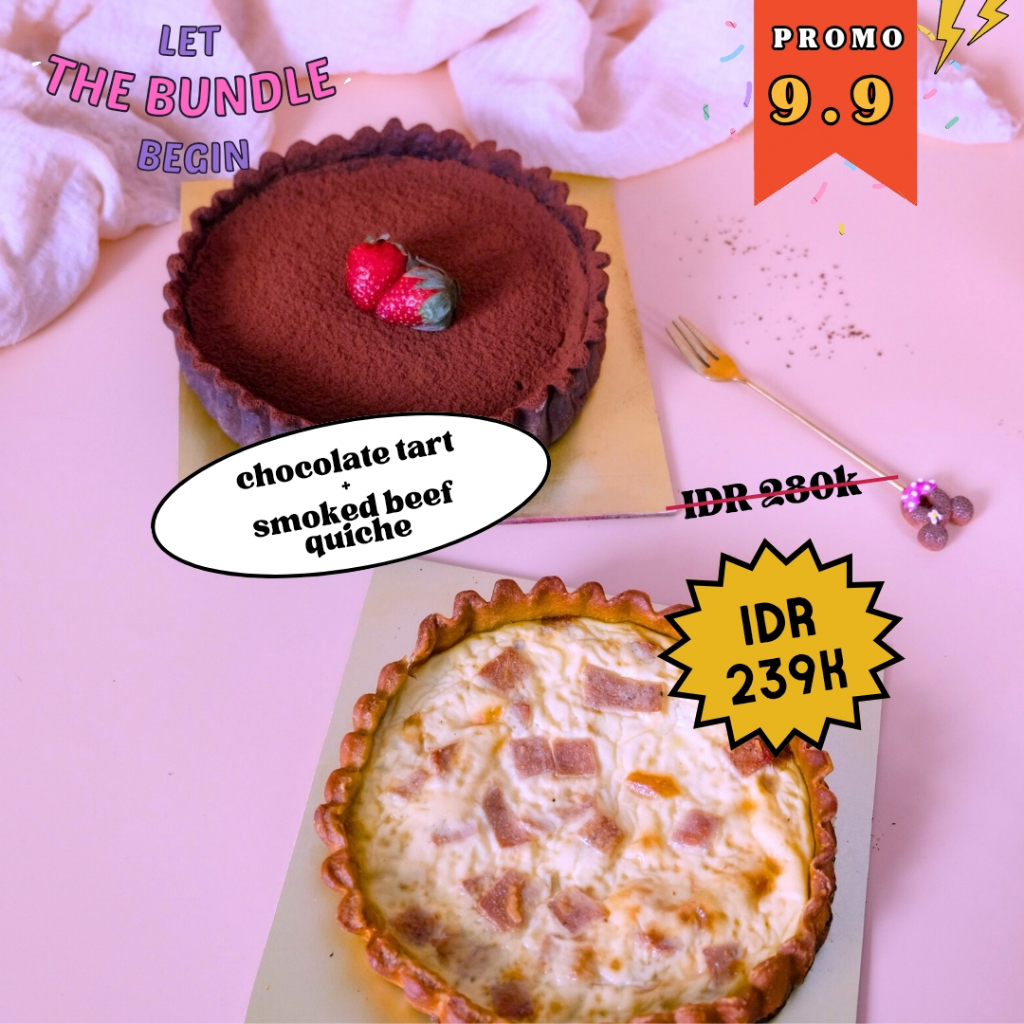 

Kue Oy Bundle Promo - Chocolate Tart & Smoked Beef Quiche - Birthday Cake Hampers Parcel Ulangtahun