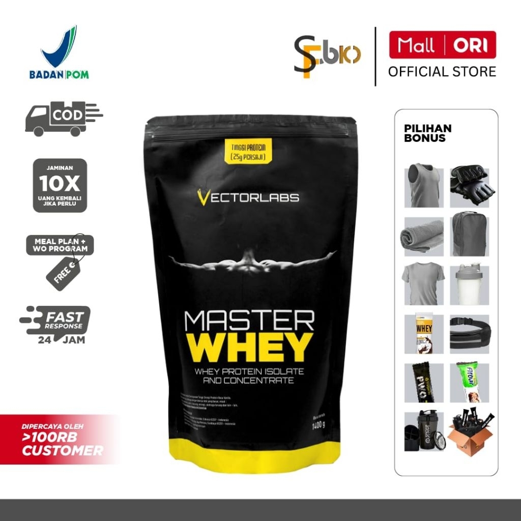 Vectorlabs Master Whey 3 lbs 1400 gram Susu Protein Shake Isolate Concentrate Supplement Fitness