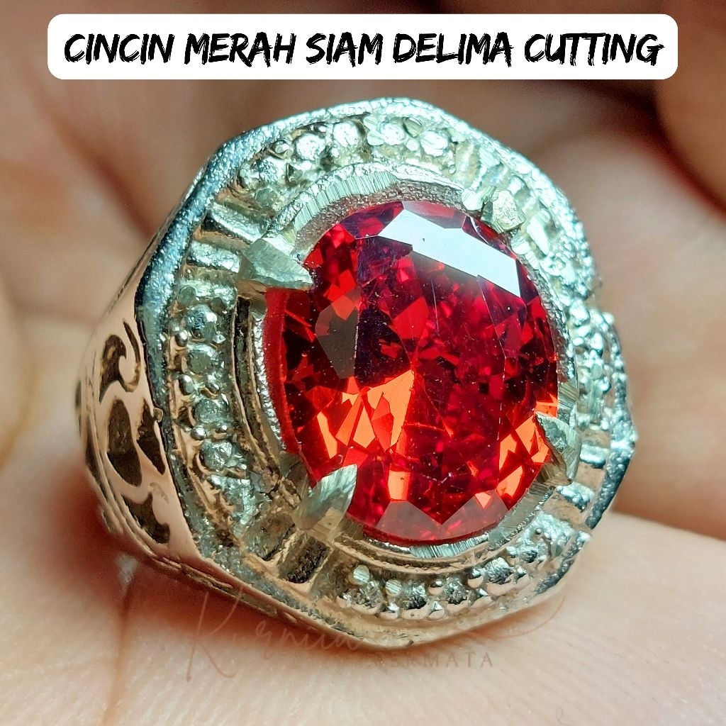Cincin Batu Permata Merah Siam Delima Cutting Rings Cakar Akik Alpaka Super Mewah Elegan