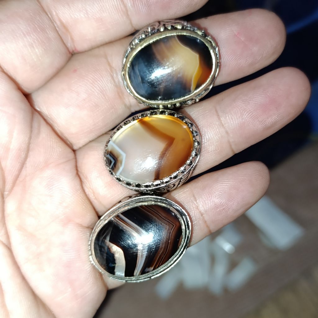 CA 168 Cincin Batu Akik Yaman Wulung Black Agate Motif Junder Junjung Derajat Asli Natural Alpaka