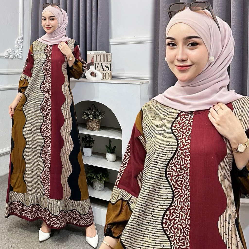 Daster Gamis Elina Jumbo Longgar Rayon Premium Adem Nyaman untuk Harian Lengan 7/8