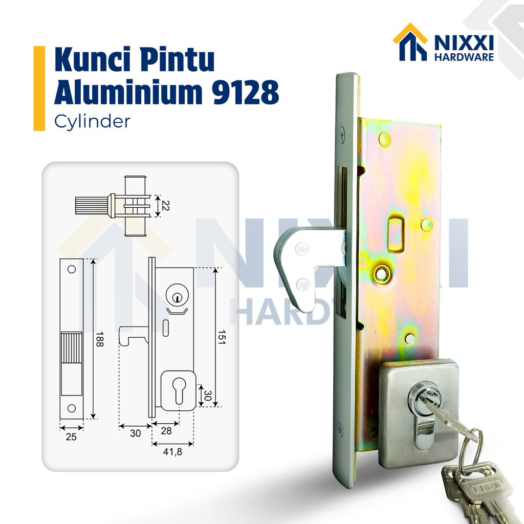 Kunci Pintu Aluminium 9128 Cylinder / Kunci Pintu Kait