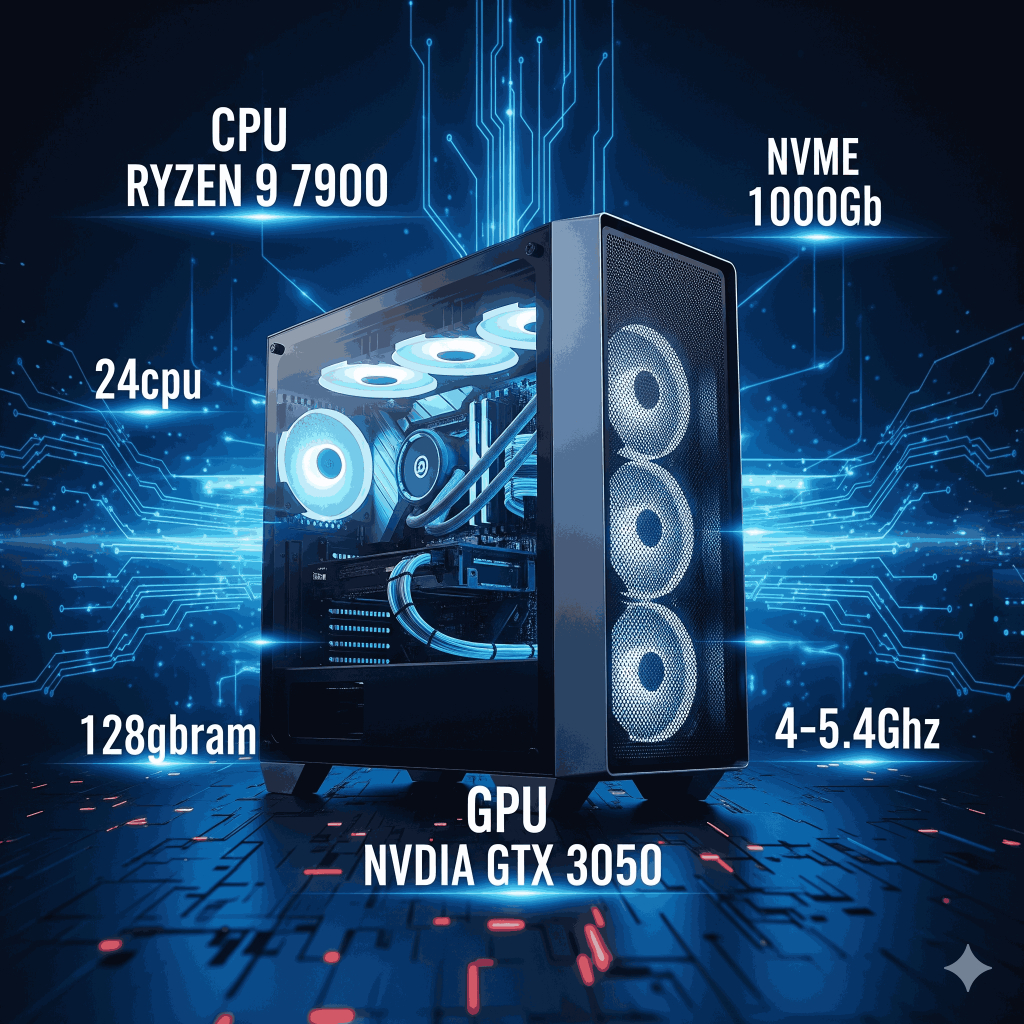 RDP Ryzen 9 7900 – 24CPU 128GB RAM NVMe 1TB GPU GTX 3050