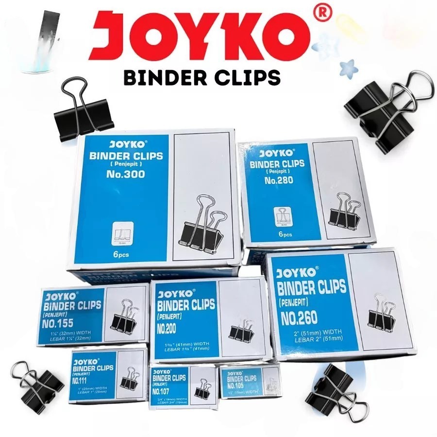 

Binder Clip Penjepit Kertas JOYKO - No. 105 / 107 / 111 / 155 / 200 / 260 / 280 / 300 Per Kotak