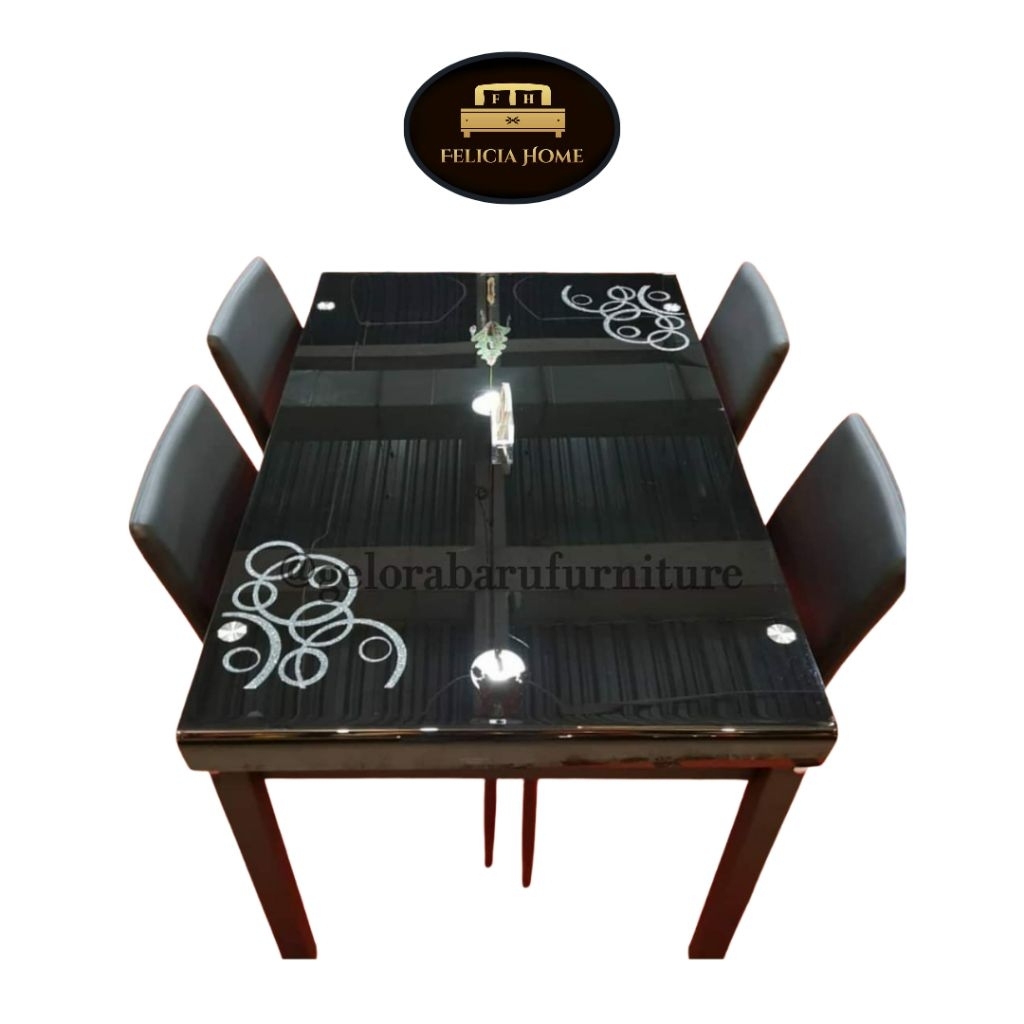 Meja Makan Kaca Kaki Besi