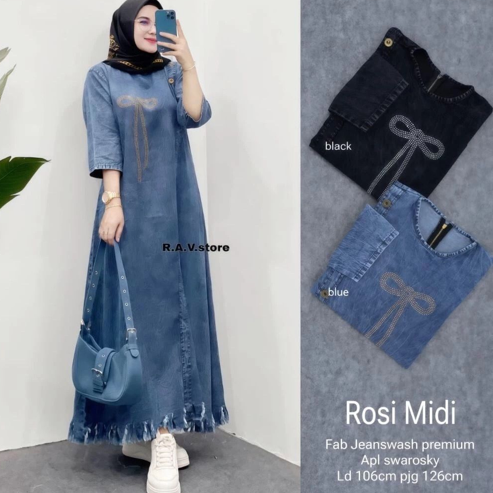 Fashion Muslim. Dress Jeans . Baju Gamis Jeans. Rosi Midi Jeans