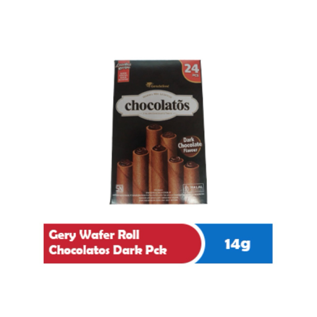 

Gery Chocolatos Wafer Roll Dark Chocolate Box Isi 24 x 14g