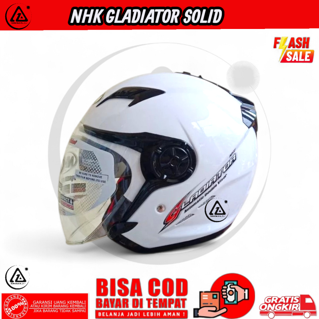 HELM HALF FACE NHK GLADIATOR SOLID|POLOS|PUTIH|DOUBLE VISOR