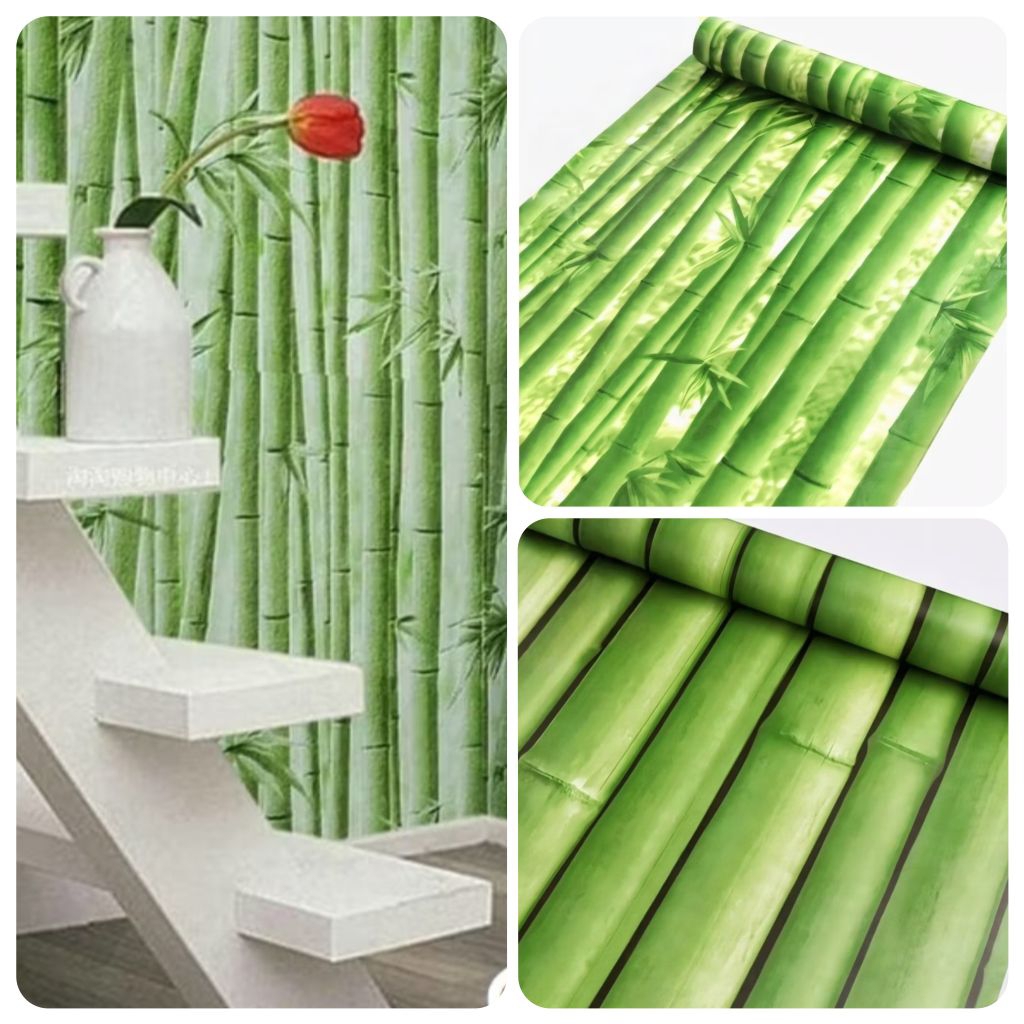 Wallpaper dinding motif Bambu hijau