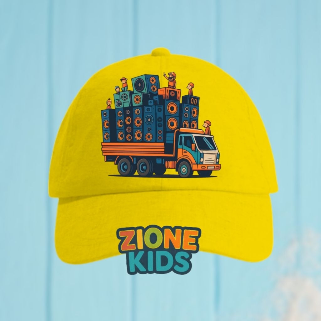 Topi Anak Truck Horeg Sound System – Desain Truk Canter Keren Warna Kuning