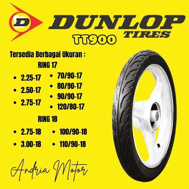 Dunlop TT900 Tubetype | 70/90-17 | 80/90-17 | 90/90-17 | 120/80-17 | 100/90-18 | 110/80-18 |