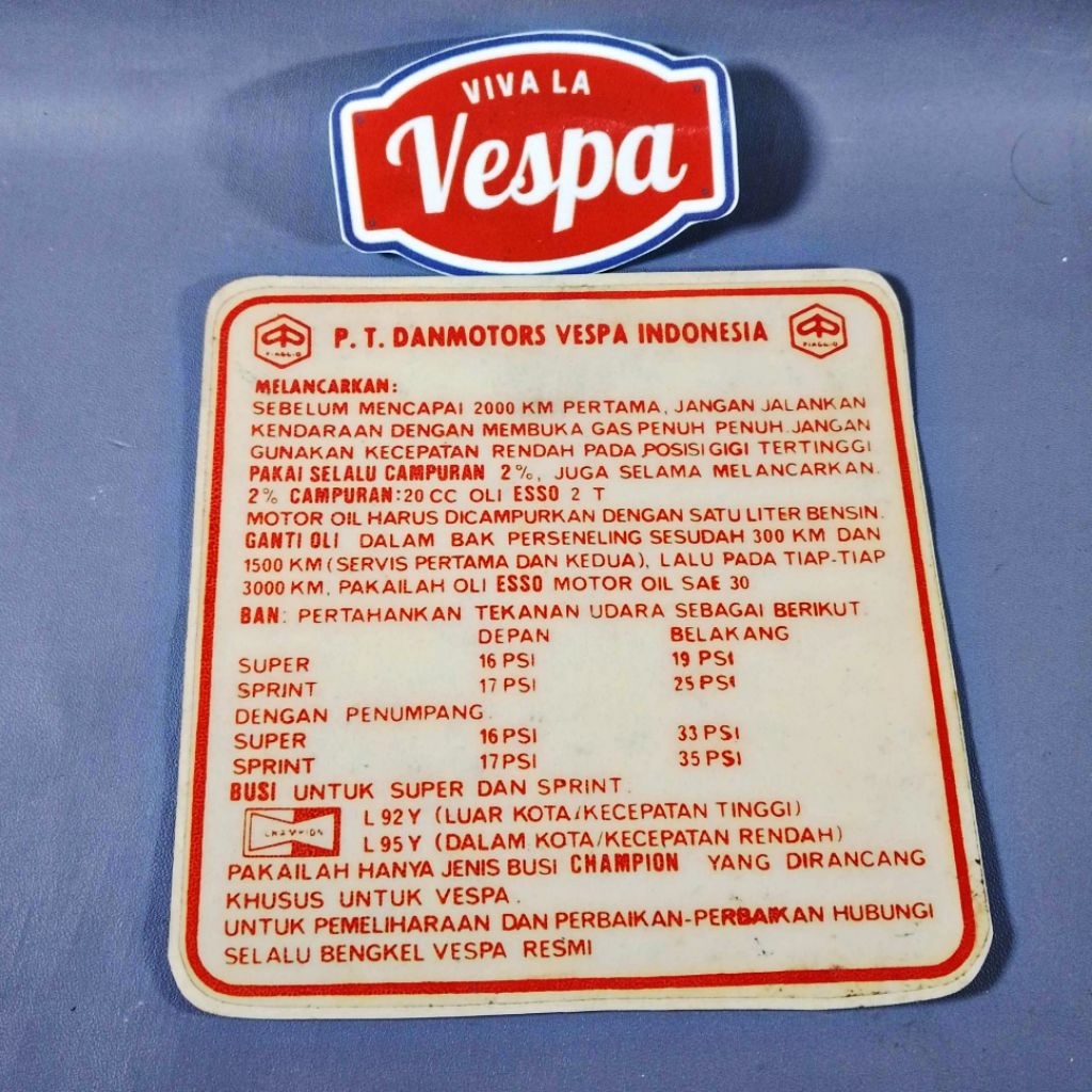 Stiker Running in Body Depan Original Nos PT Danmotors Vespa Super Sprint