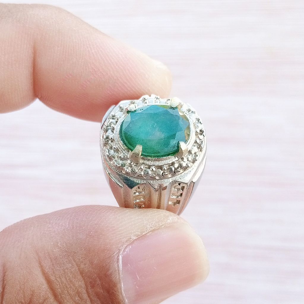 Cincin Batu Permata Natural Emerald / Zamrud Colombia Oval Facet 08