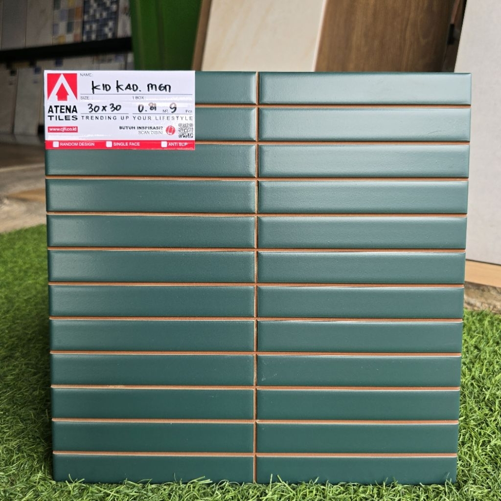 Keramik Atena Pre Cut Mozaic Hijau Dop Satin 30x30 Kid Ked MGN