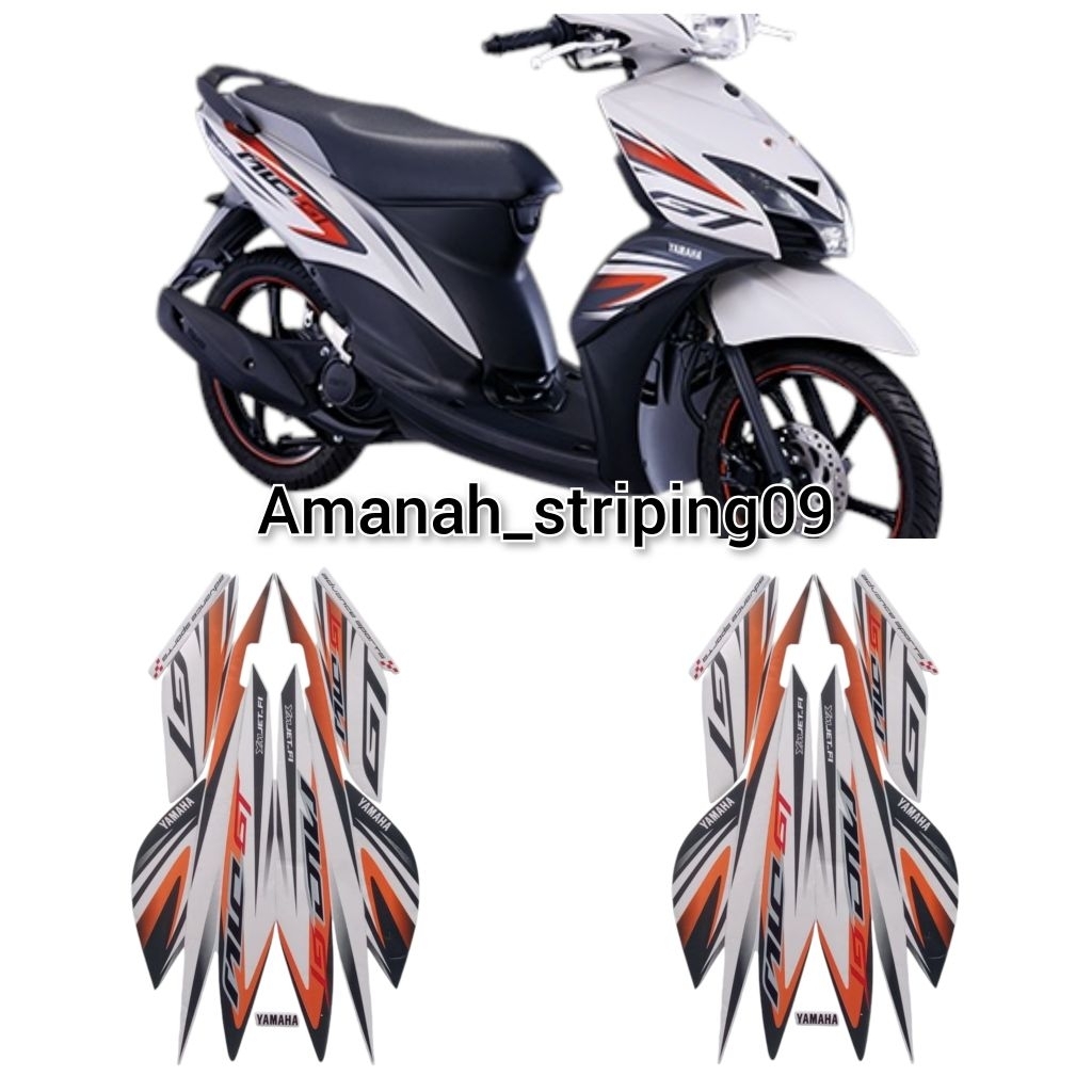 set stiker striping standart motor mio gt 2014 warna putih oren ful set body terbaik
