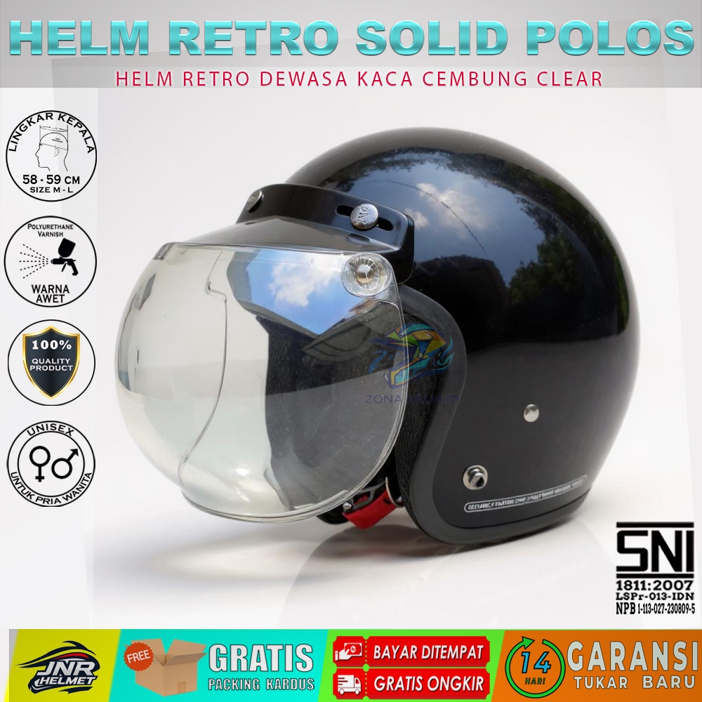 Helm Bogo Pria Wanita Dewasa Ukuran S M L Polos SNI Full Leher Bubble Visor