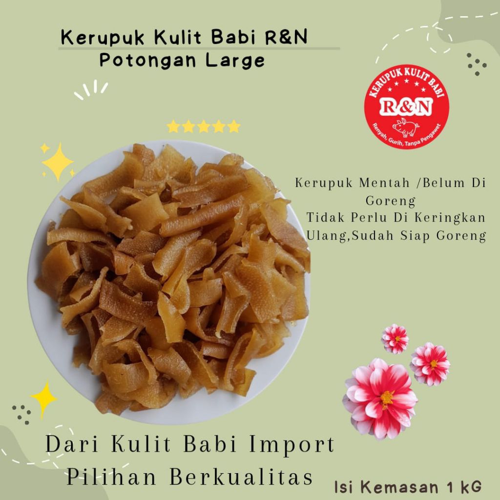 

KERUPUK KULIT BABI R&N MENTAH UKURAN LARGE PREMIUM IMPORT ISI 1KG GRAM,CU JIU CHA,RAMBAK,CRISPY PORK SKIN