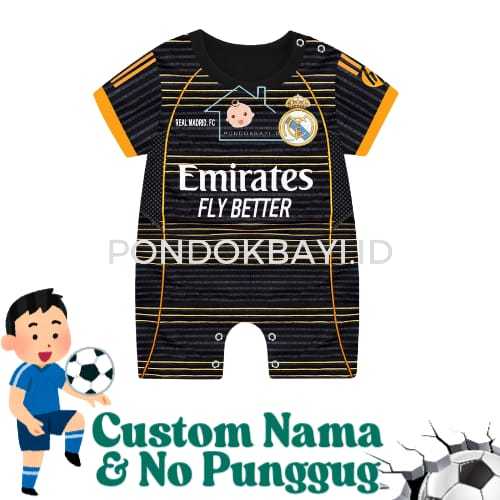 ROMPER Bayi Real Madrid EMIRATES FLY BETTER Jersey Bayi Baju Bayi Bola MADRID HITAM