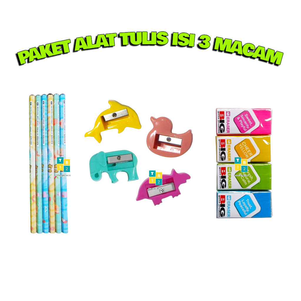 

Paket Alat Tulis Isi 3 Item (Pensil Kayagi Karakter + Penghapus Big + Rautan Random)