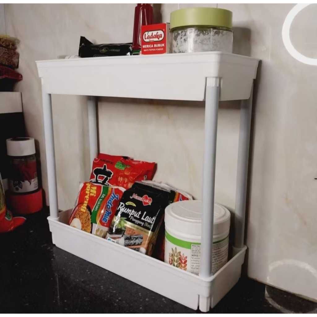 RAK SERBAGUNA 2 SUSUN / RAK BUMBU DAPUR / RAK KAMAR MANDI / RAK BUKU PORTABLE TROLEY