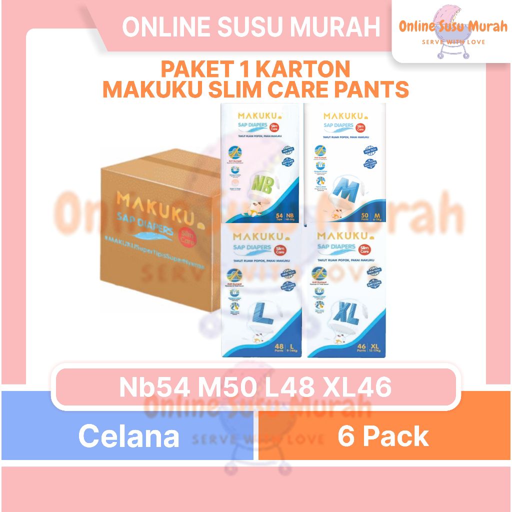 MAKUKU 1 KARTON 6 BALL SLIMCARE TAPE PEREKAT NB 54 PANTS CELANA M 50 L 48 XL 46 SLIM CARE PPKS