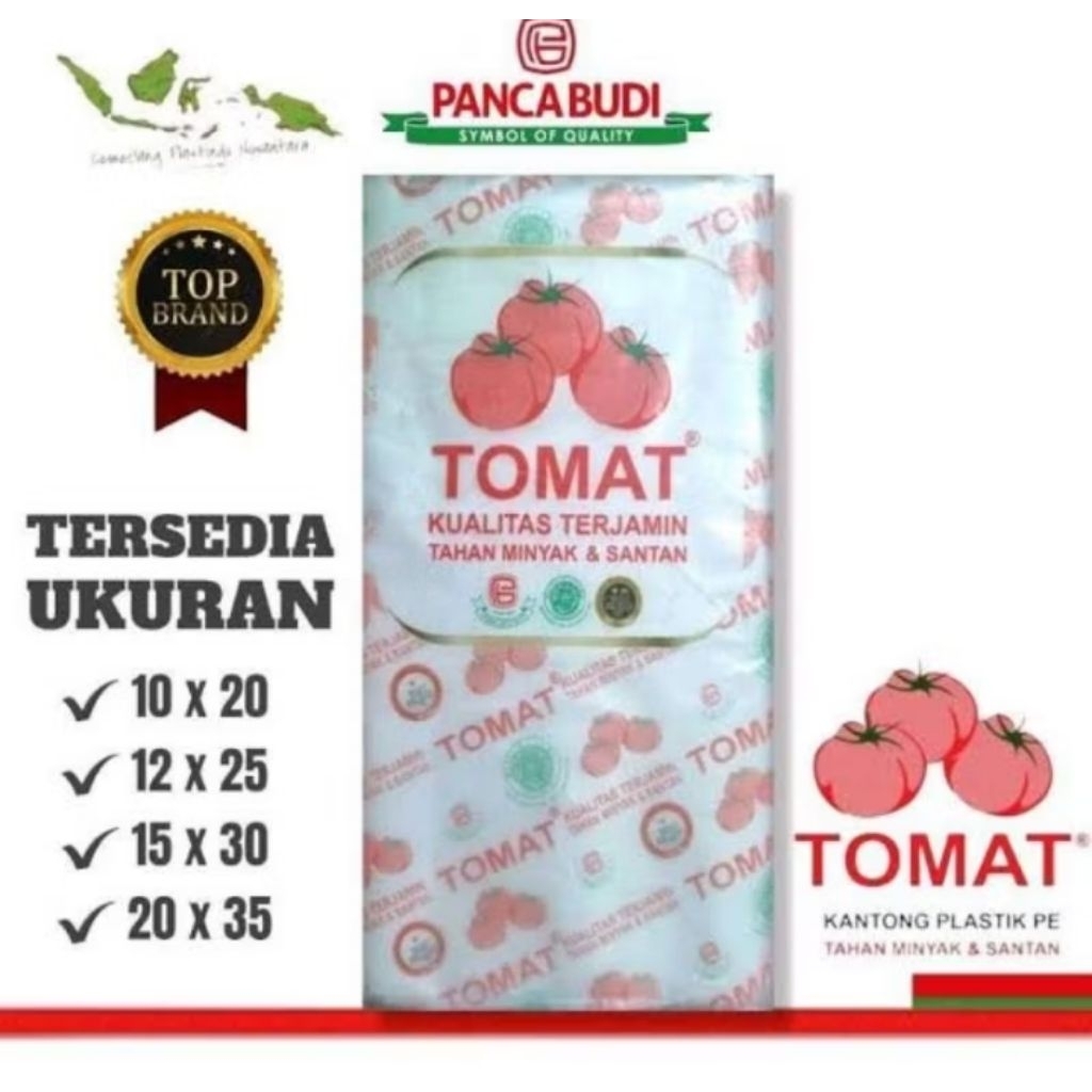 PLASTIK PE TOMAT Kapasitas 1/2 kg gula 12 x 25 cm. Dijamin Produk Original merk TOMAT. Harga grosir 