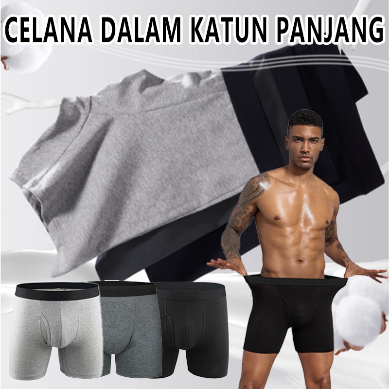 3 pak celana dalam pria panjang/Celana boxer pria katun/celana boxer panjang/celana pendek olahraga/