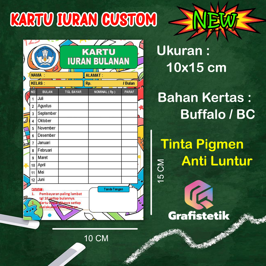 CUSTOM KARTU IURAN PEMBAYARAN SPP/KAS/IURAN BY GRAFISTETIK