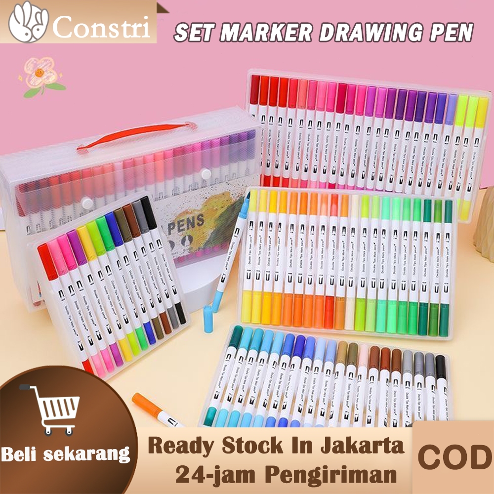 

Acrylic Marker Dual Head Drawing Pen 12/36/80/100 Set Quick-drying Spidol Akrilik Highlight Drawing Warna