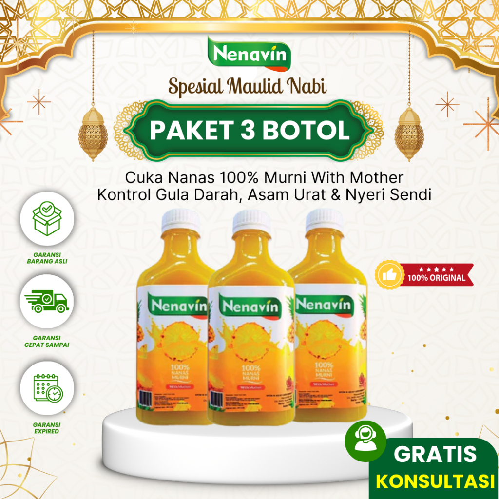 

[PAKET 3 BOTOL] Nenavin Cuka Nanas Asli - Fermentasi Alami untuk Menurunkan Gula Darah & Diet