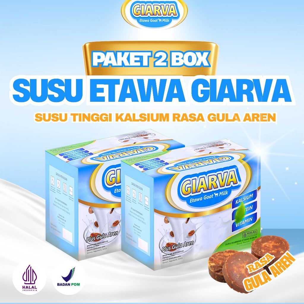 

Susu Kambing Etawa Giarva – Alternatif Susu Sapi | Aman untuk Alergi & Lactose 2 Box Rasa Gula Aren