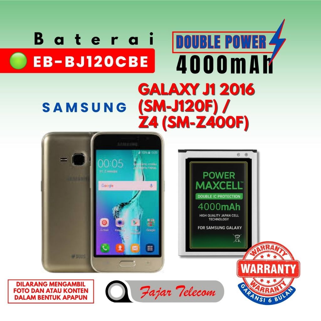 Bate Rai EB-BJ120CBE Compatible Samsung Galaxy J1 2016 (SM-J120F) / Z4 (SM-Z400F) Double Power 4000m